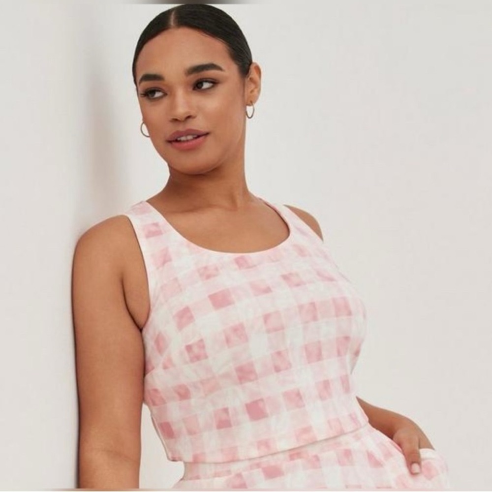 Torrid Women’s Plus Size 2X Pink Plaid Cropped Tank Top v6x